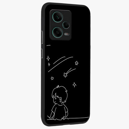 Line Art Boy With Shooting Stars Glass Case upright view showcasing artistic shooting star illustration with minimal style.