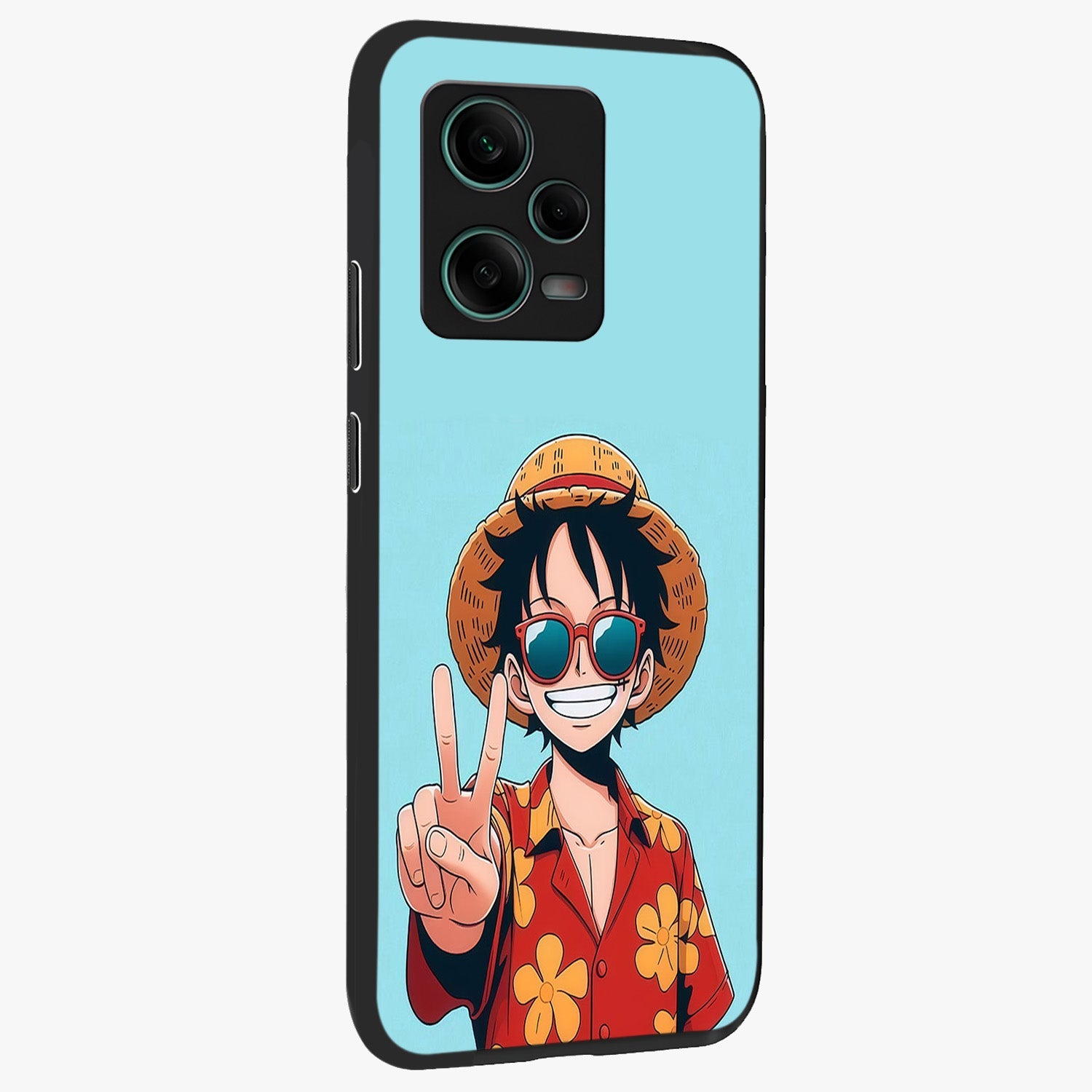 Luffy Summer Anime Vibe Glass Case upright view showcasing dynamic anime artwork with bright adventurous theme.