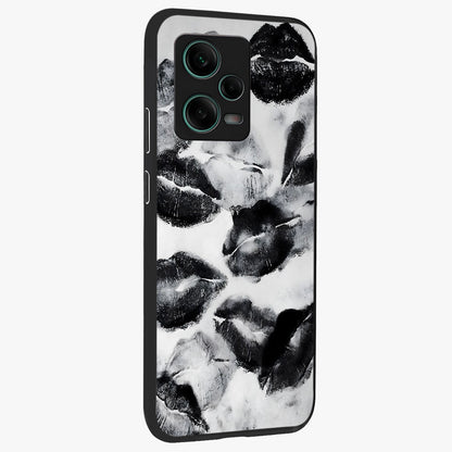 Midnight Kiss Marks Glass Case upright view showcasing stylish kiss mark artwork with trendy romantic theme.