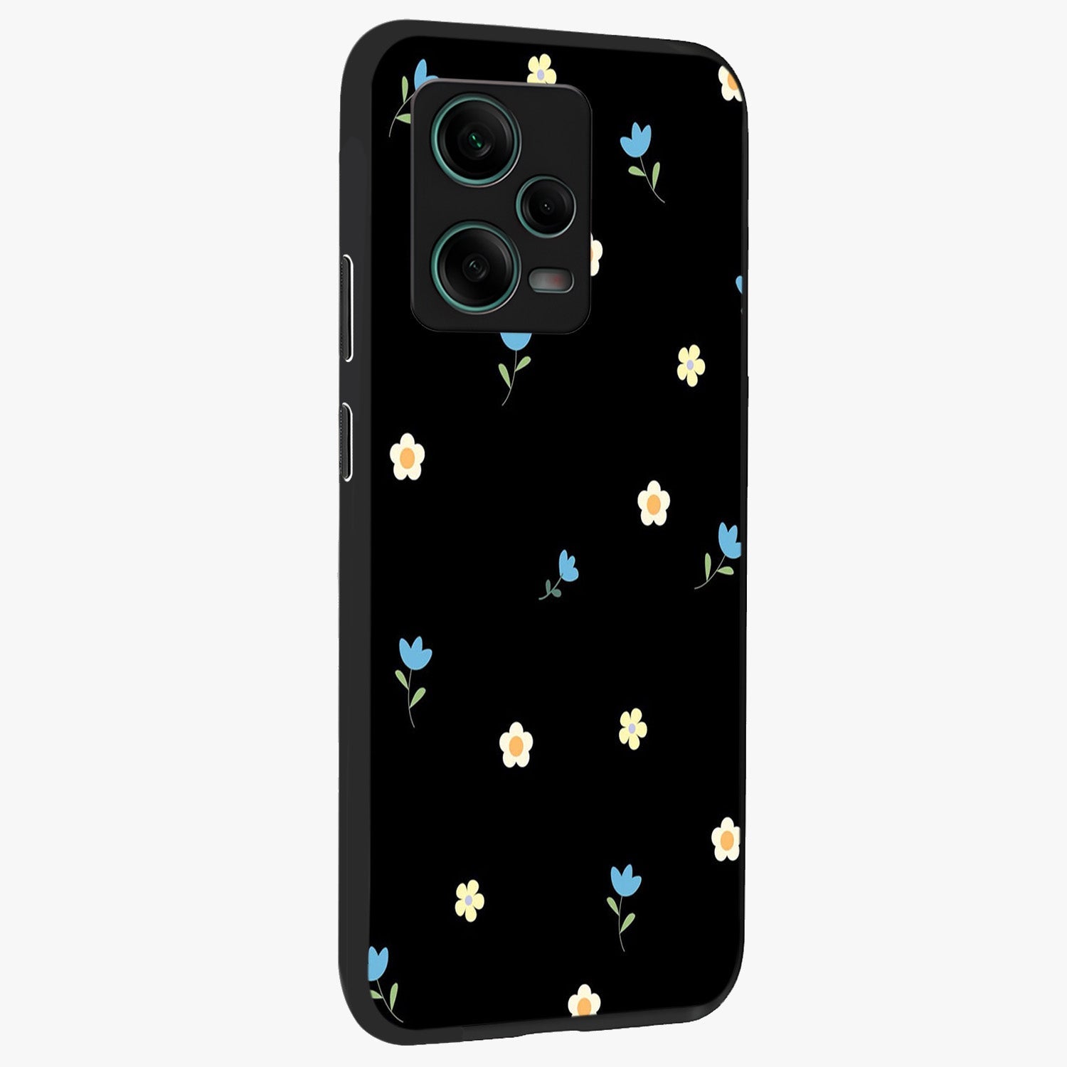 Minimal Petal Whispers Glass Case upright view showcasing elegant floral artwork with modern minimalist style.