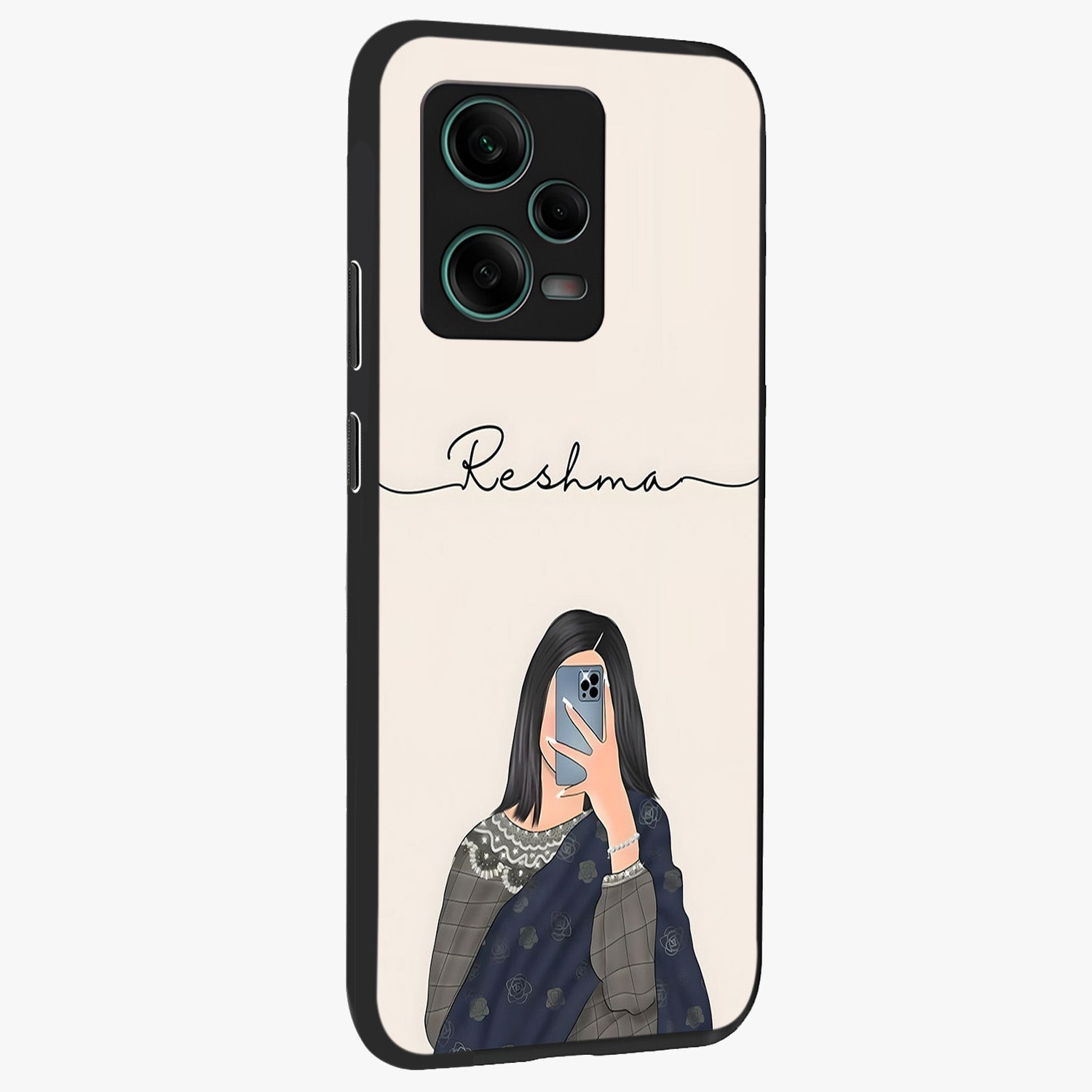 Mirror Mood Muse With Custom Name Glass Case upright view showcasing artistic mirror themed artwork with personalized aesthetic.