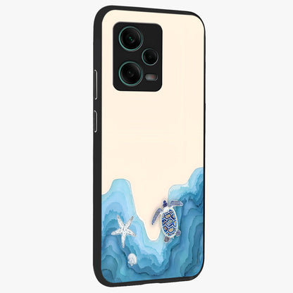 Ocean Drift Turtle Glass Case upright view showcasing calm underwater turtle artwork with nature inspired theme.