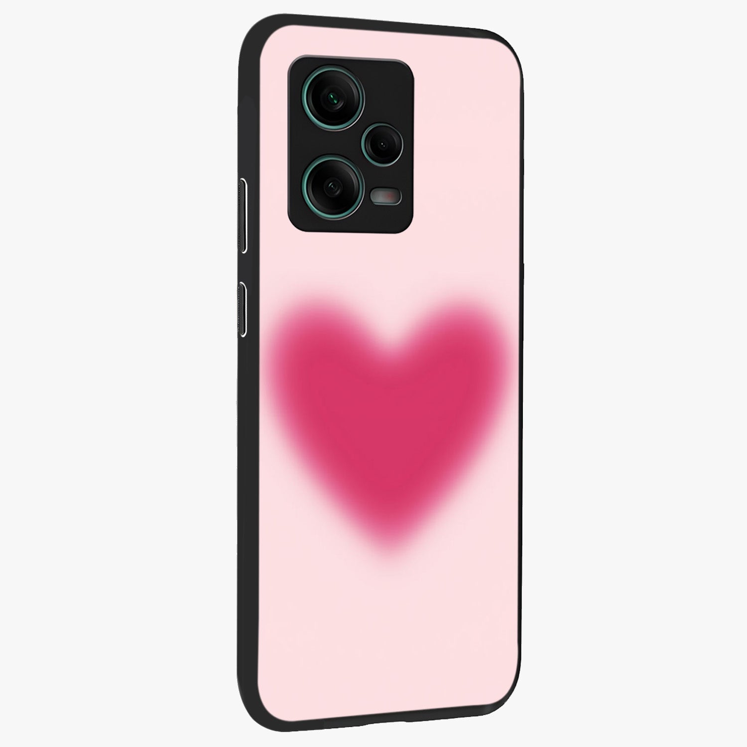 Pink Aura Heart Glass Case upright view showcasing romantic heart artwork with soft pastel theme.