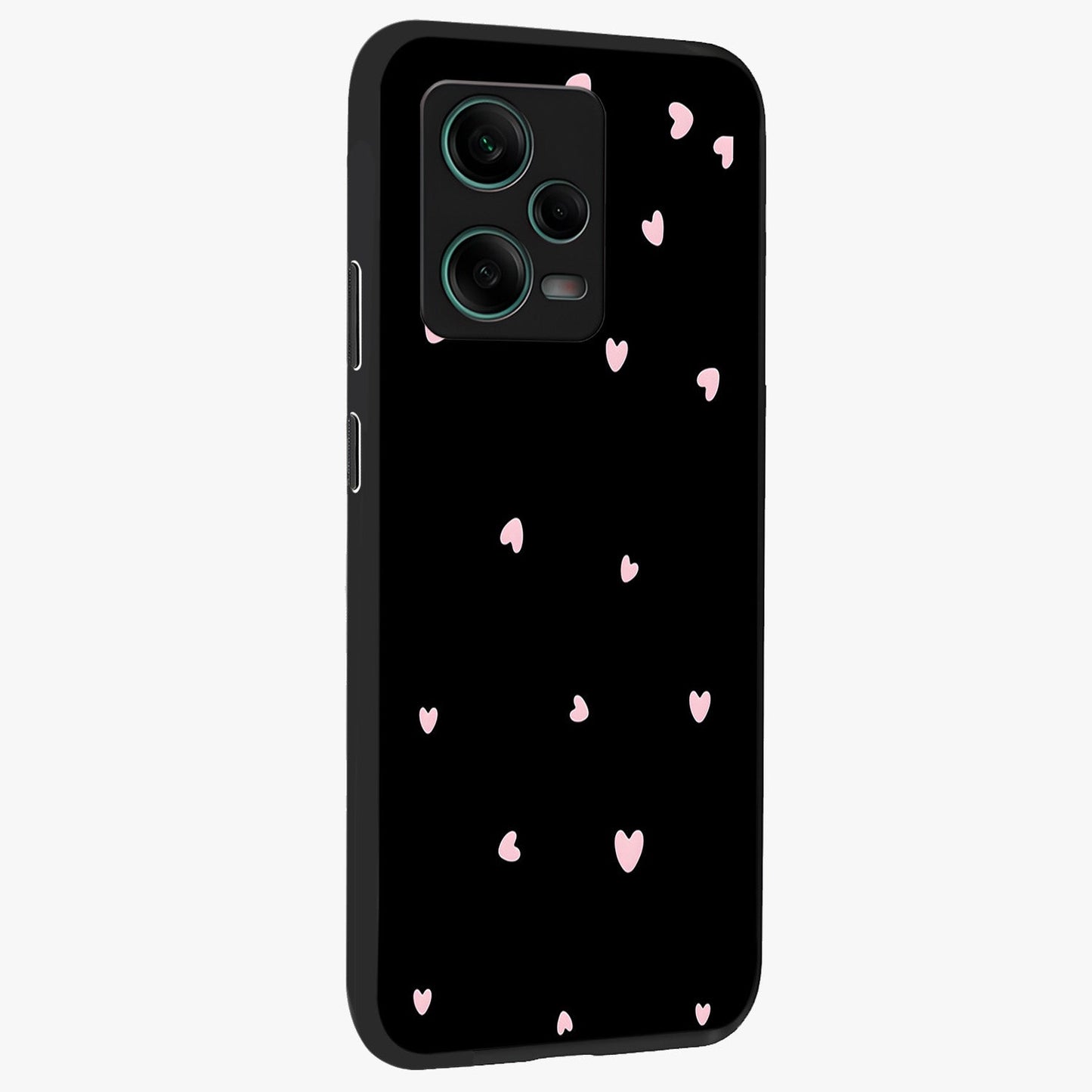 Pink Love Drops Glass Case upright view showcasing charming heart drop artwork with romantic playful theme.