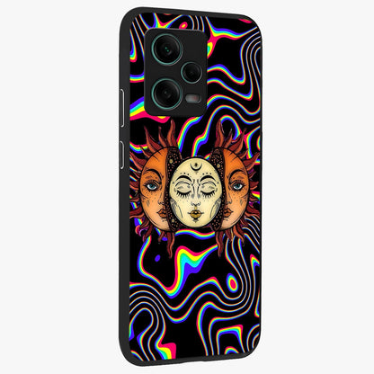Psychedelic Sun Glass Case upright view showcasing trippy sun artwork with bold psychedelic theme.