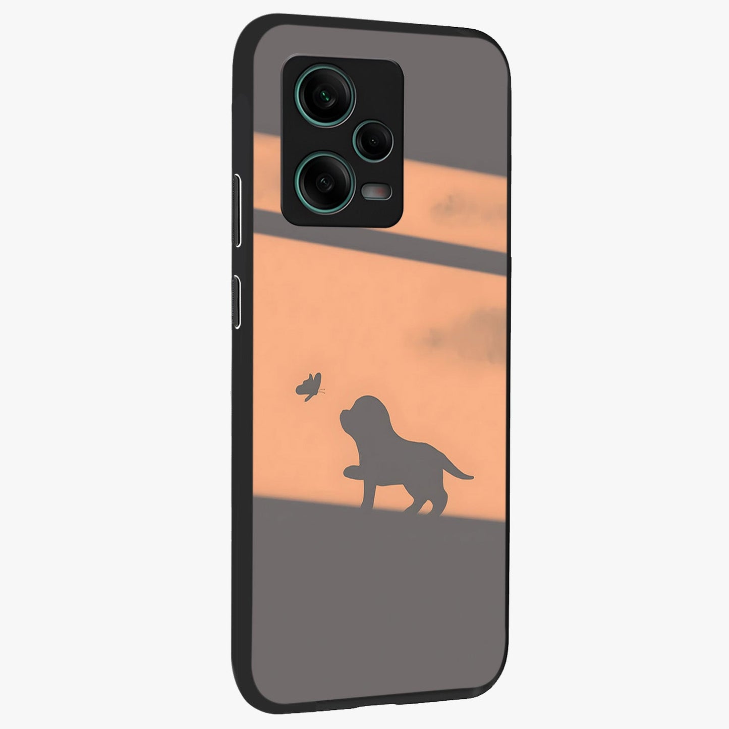 Puppy Shadow Art Glass Case upright view showcasing charming puppy artwork with creative silhouette theme.