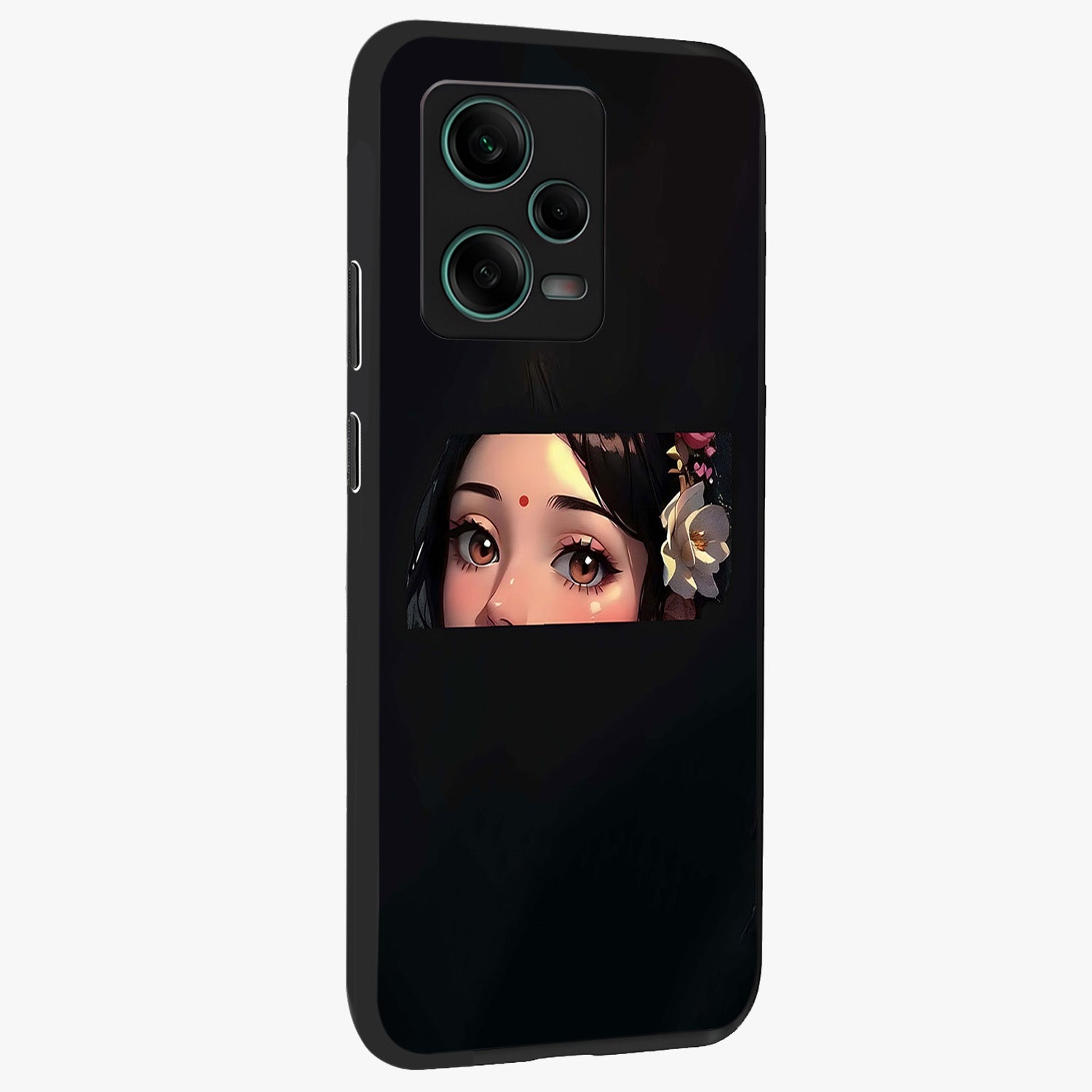 Radha Divine Embrace Glass Case upright view showcasing sacred Radha themed artwork with peaceful devotional style.