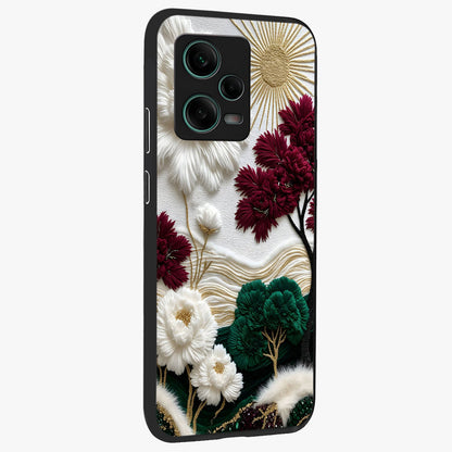 Radiant Bloom Elegance Glass Case upright view showcasing decorative flower artwork with refined botanical theme.