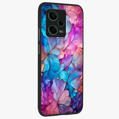 Radiant Floral Whirl Glass Case upright view showcasing lively floral artwork with decorative swirl theme.