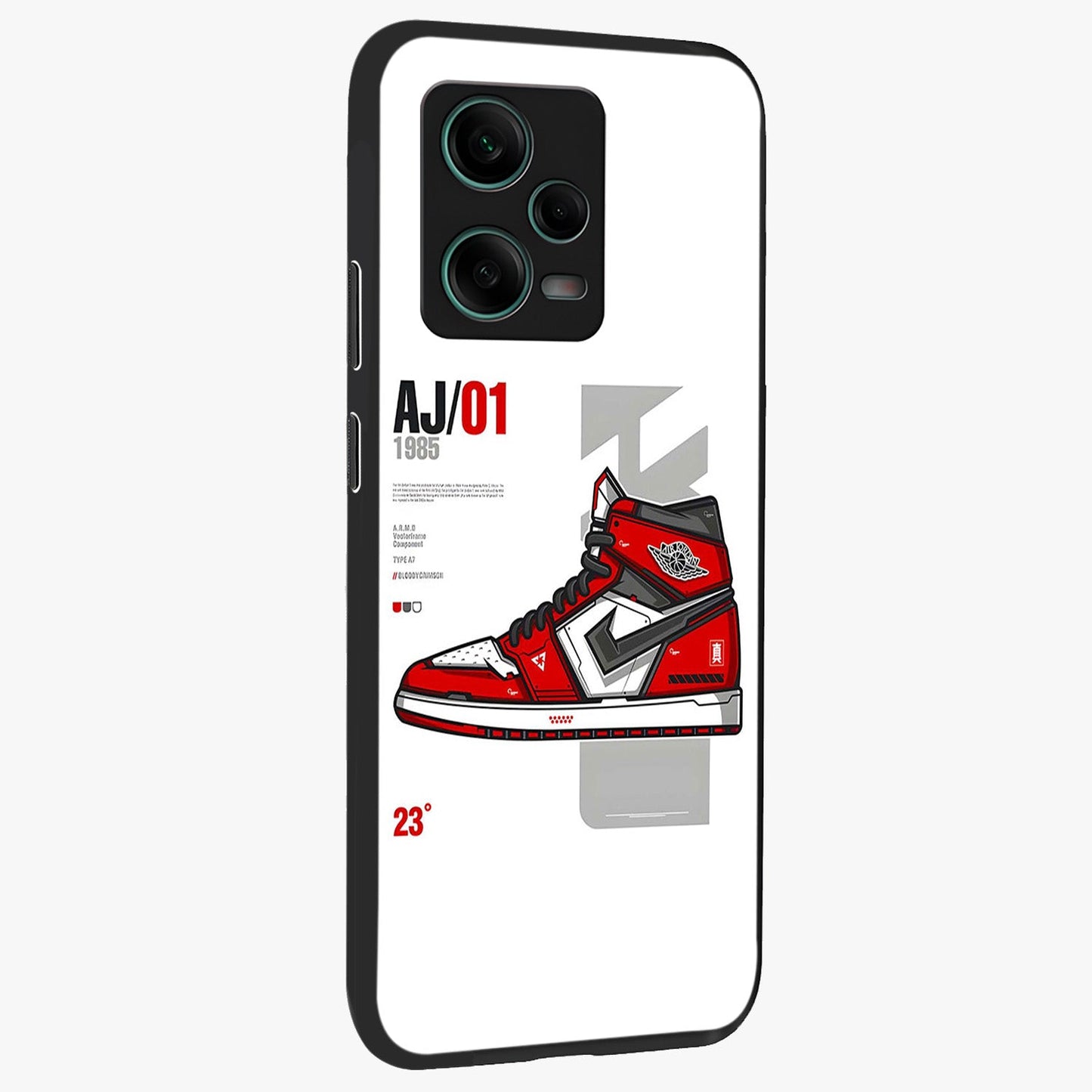 Retro Sneaker Blueprint Glass Case upright view showcasing stylish sneaker illustration with vintage streetwear theme.