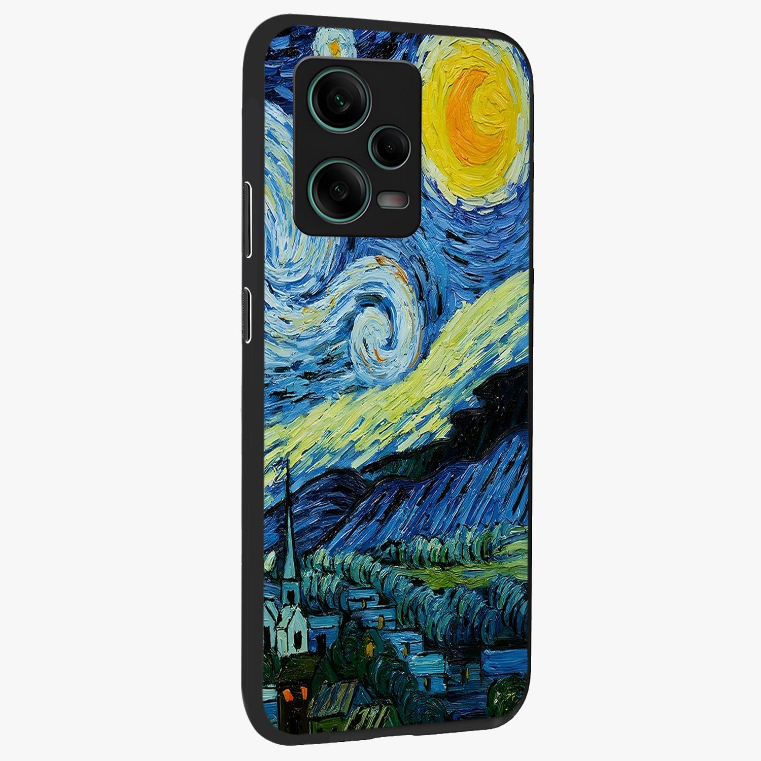Van Gogh Art Glass Case upright view showcasing expressive painting style artwork with timeless artistic theme.