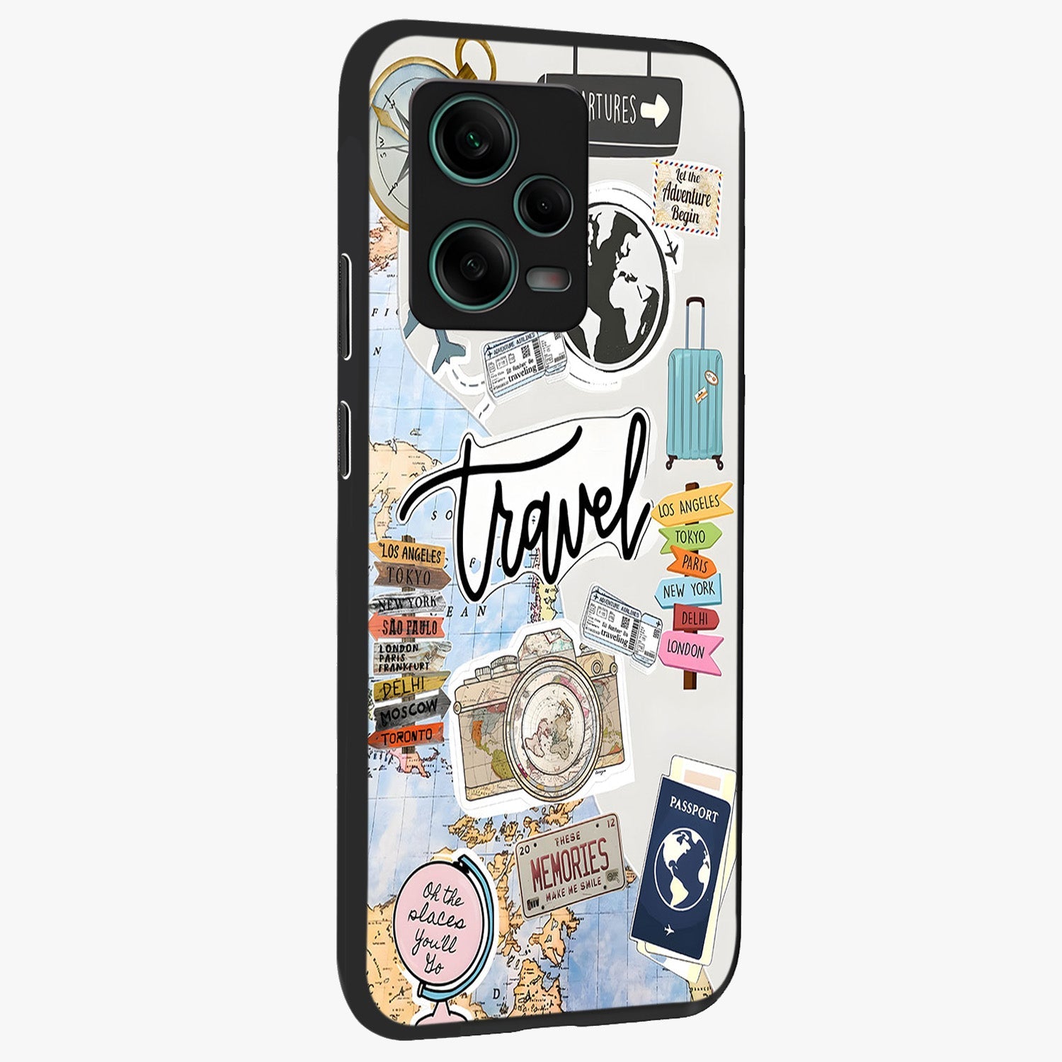 Wanderlust Journal Glass Case upright view showcasing wanderlust inspired artwork with creative exploration theme.