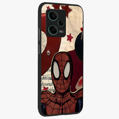 Web Warrior Vibes Glass Case upright view showcasing energetic superhero artwork with bold action theme.