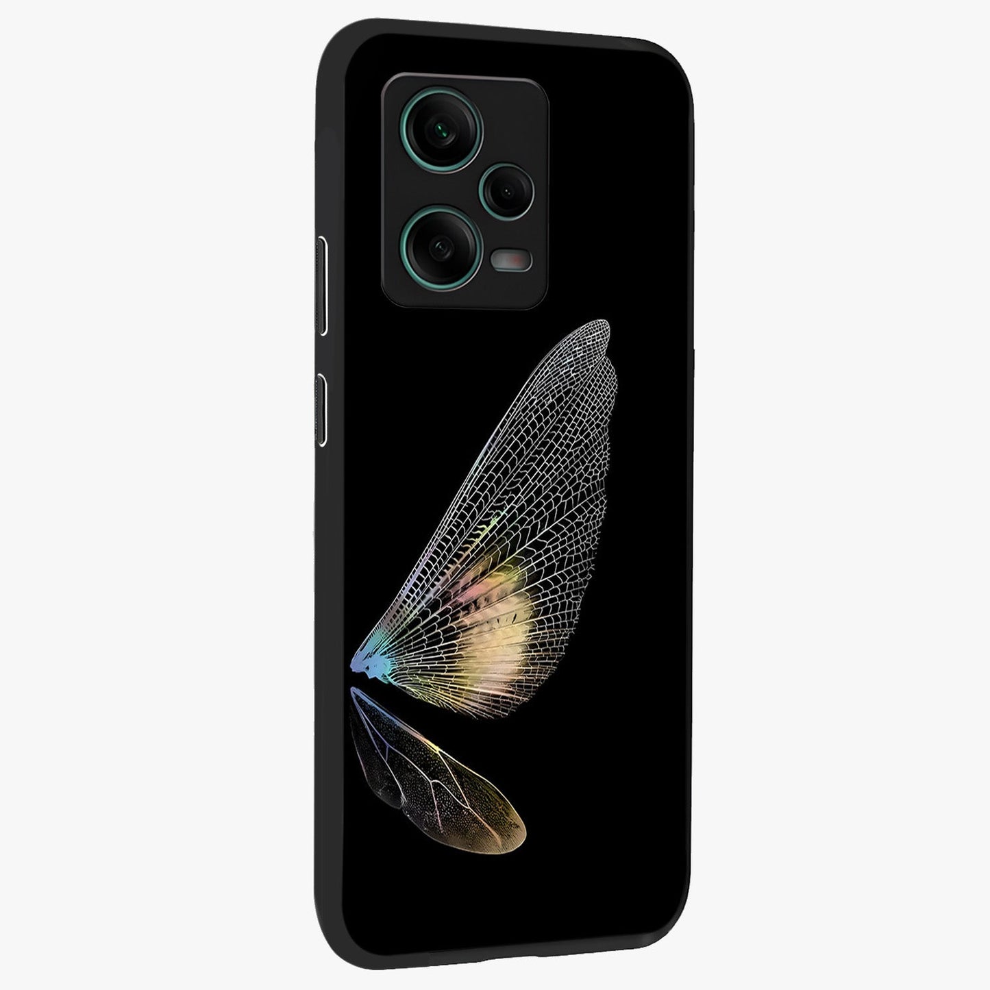 Whispers Of Wings Glass Case upright view showcasing elegant wing artwork with light airy theme.