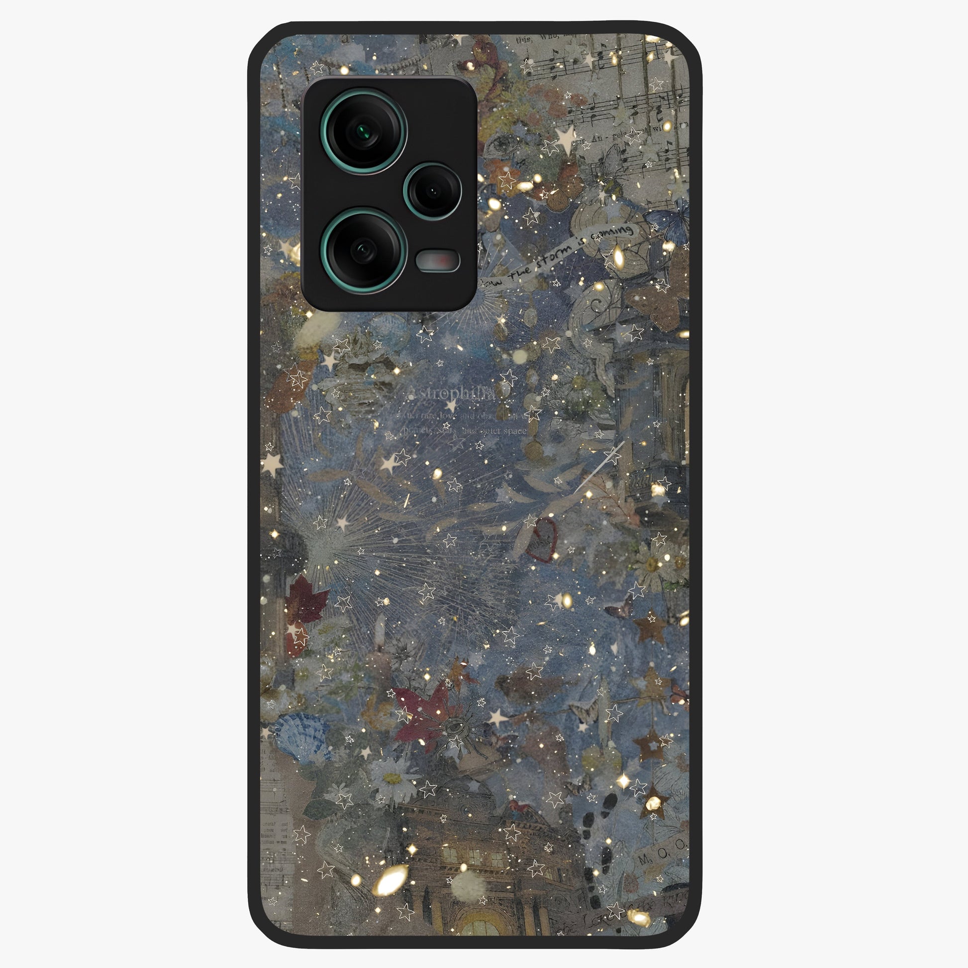 Aesthetic Astrolophia Glass Case showing flat back view with dreamy aesthetic design and glossy glass finish.