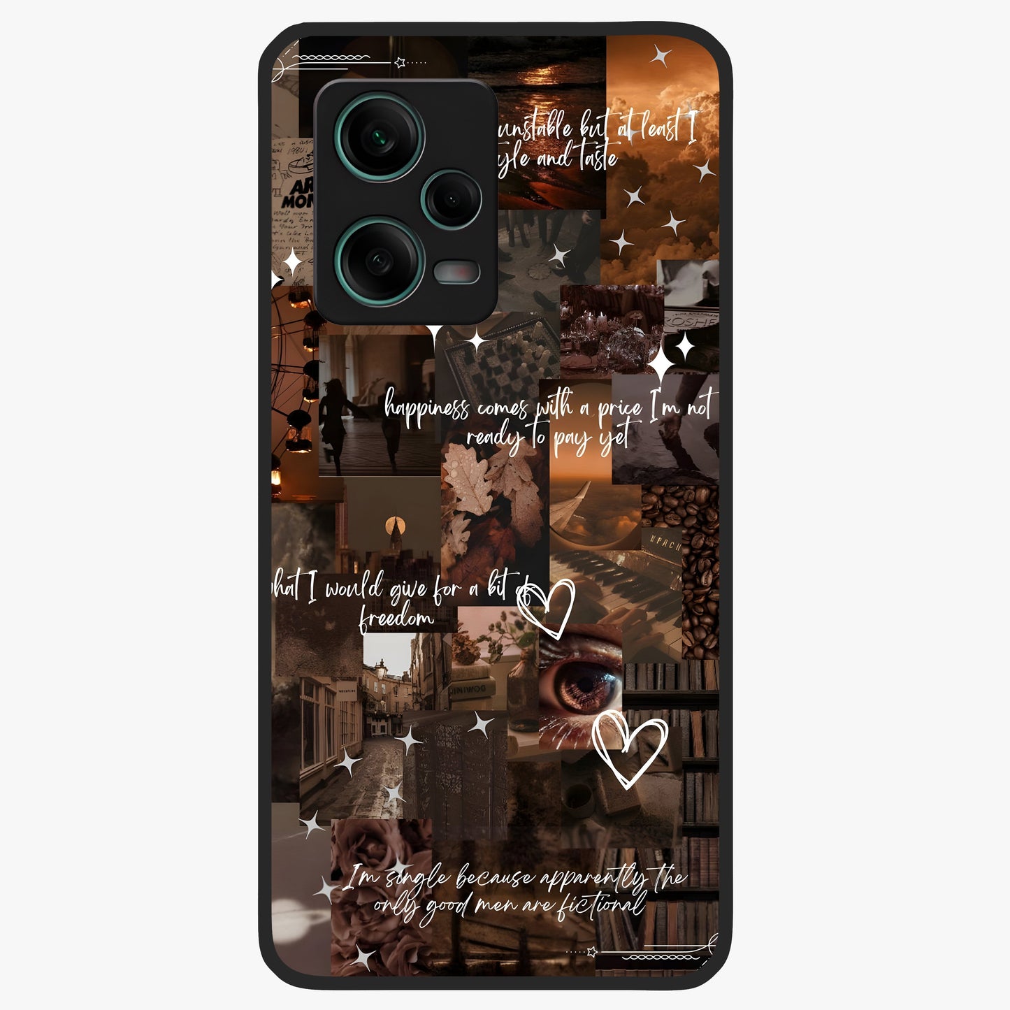 Bittersweet Aesthetic Chaos Glass Case showing flat back view with artistic chaotic aesthetic design and glossy glass finish.