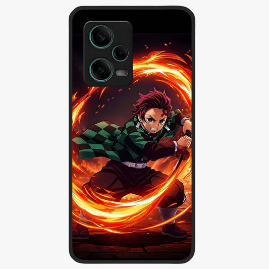 Blazing Sword Resolve Glass Case showing flat back view with fiery sword artwork and glossy glass finish.