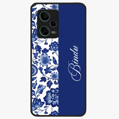 Blue Vintage Floral Pattern Glass Case upright view showcasing timeless floral illustration with vintage inspired style.