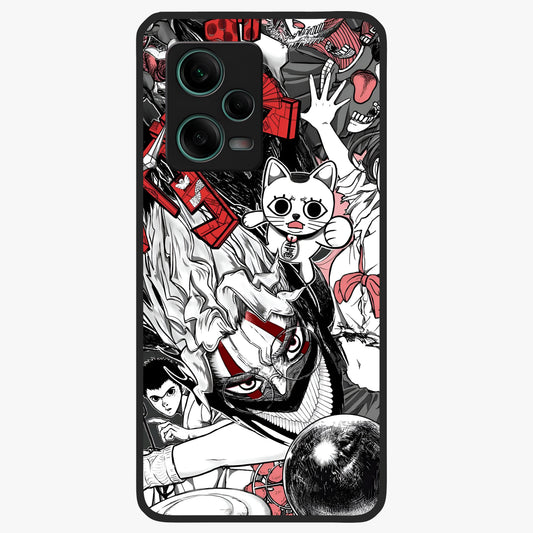 Crimson Chaos Panel Glass Case showing flat back view with bold crimson abstract artwork and glossy glass finish.