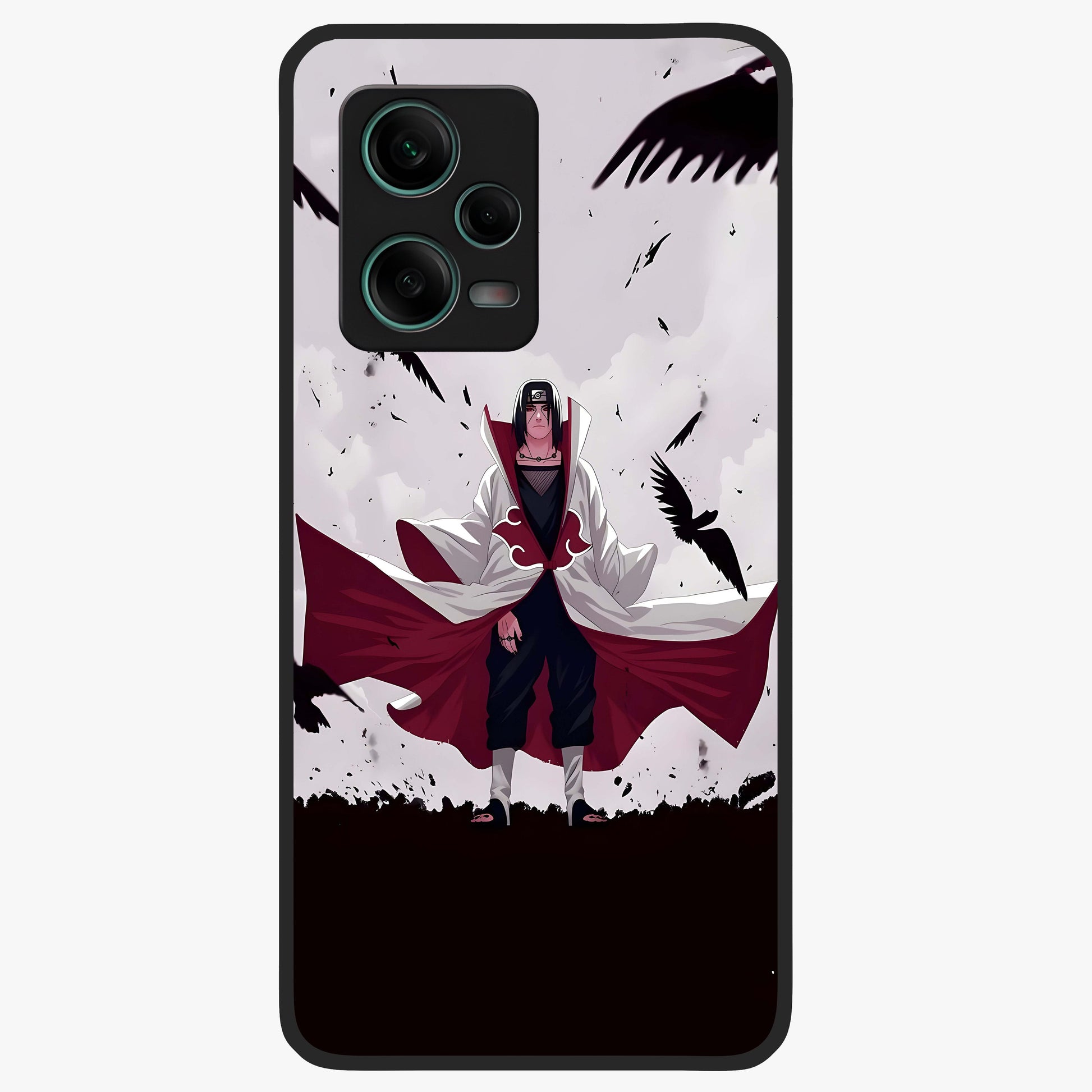 Crimson Crow Ascension Glass Case showing flat back view with mystical crow artwork and glossy glass finish.
