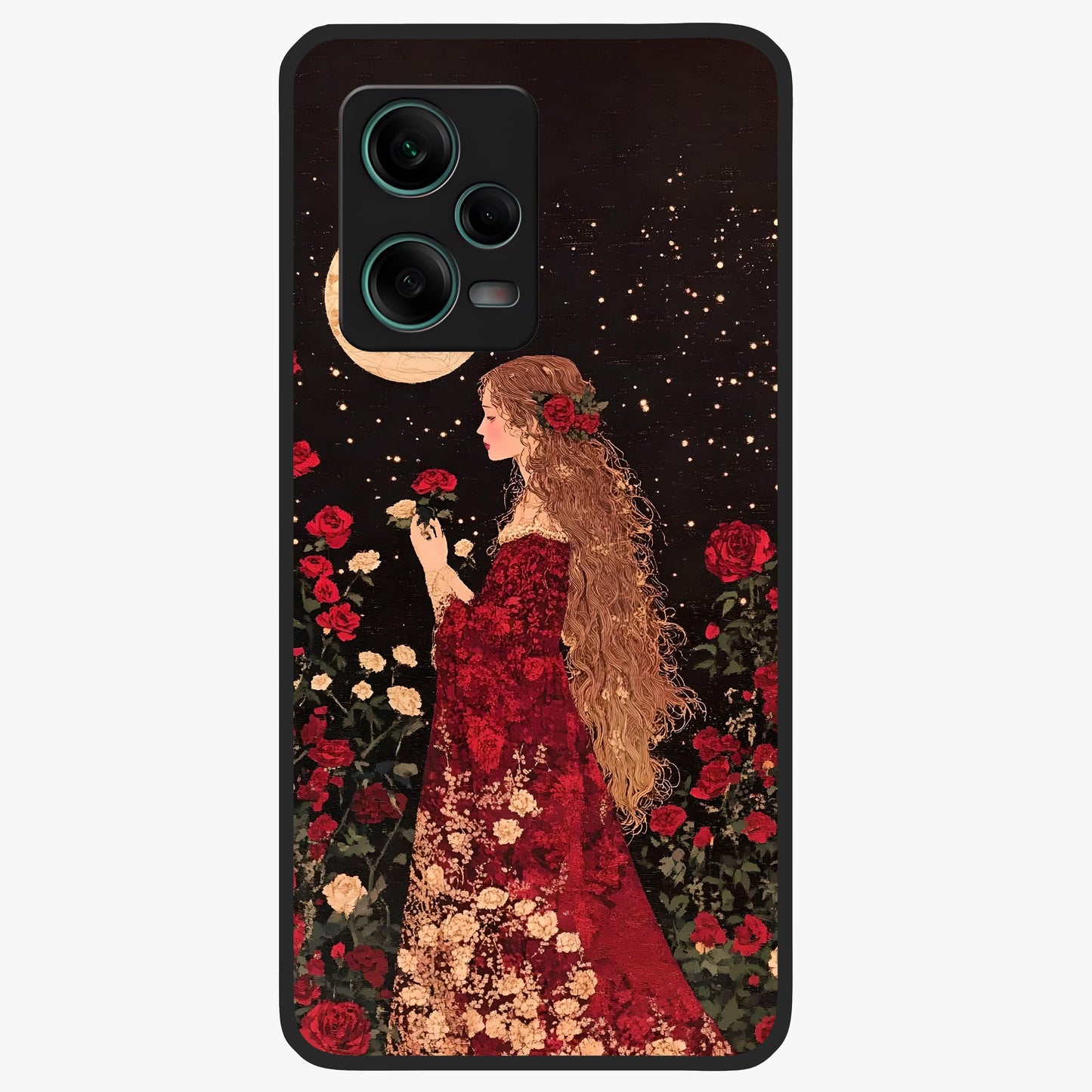 Crimson Dreams Glass Case showing flat back view with dreamy crimson artwork and glossy glass finish.