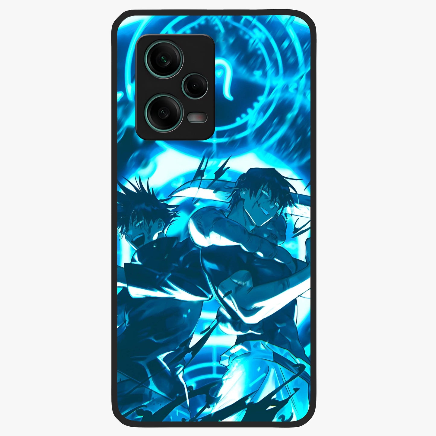 Cursed Energy Clash Glass Case showing flat back view with intense cursed energy artwork and glossy glass finish.