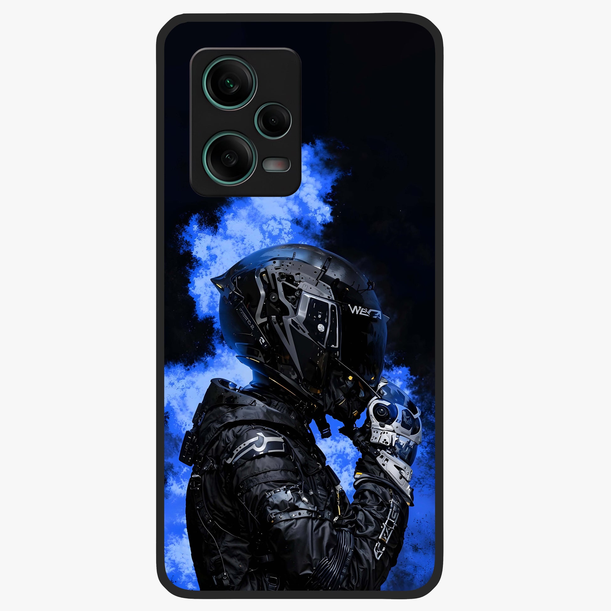 Cyber Sentinel Protocol Glass Case showing flat back view with futuristic cyber themed artwork and glossy glass finish.