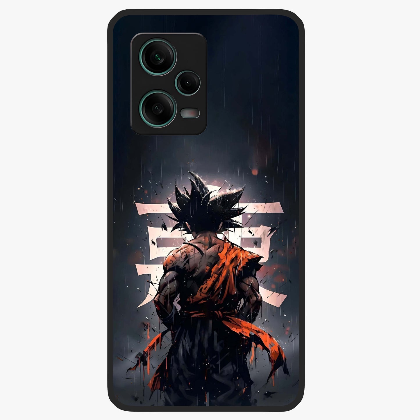Dark Warrior In Rain Glass Case showing flat back view with warrior artwork in rainy atmosphere and glossy glass finish.