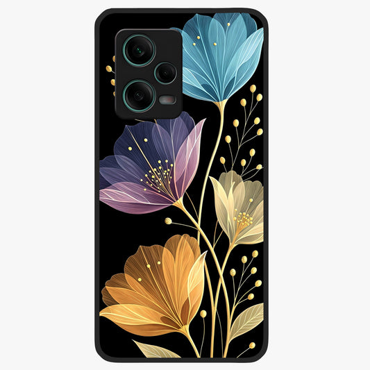 Delicate Multicolor Flowers Glass Case showing flat back view with vibrant floral artwork and glossy glass finish.