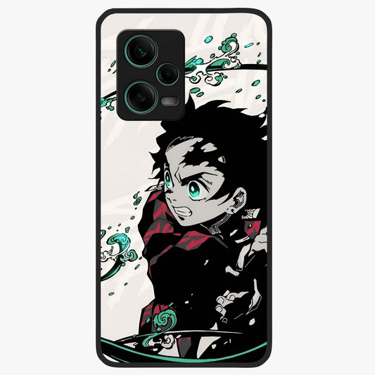 Demon Slayer Glass Case showing flat back view with bold anime inspired artwork and glossy glass finish.