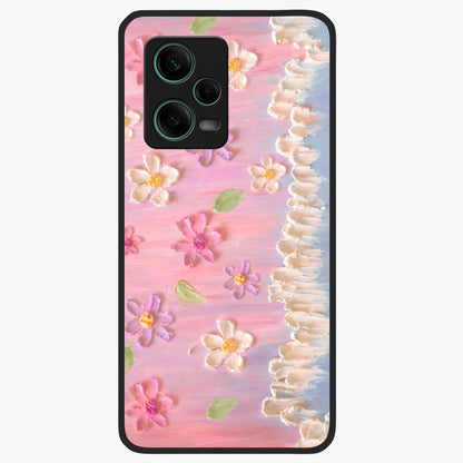 Dreamy Painted Garden Glass Case showing flat back view with artistic painted floral garden artwork and glossy glass finish.