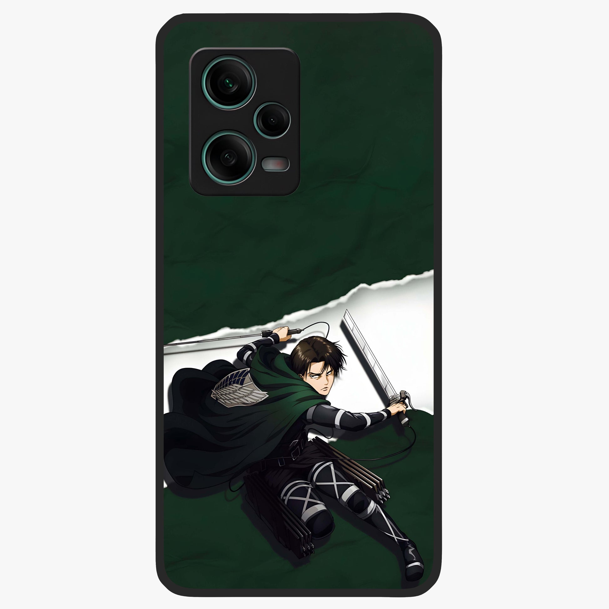 Emerald War Vanguard Glass Case showing flat back view with powerful warrior themed artwork and glossy glass finish.