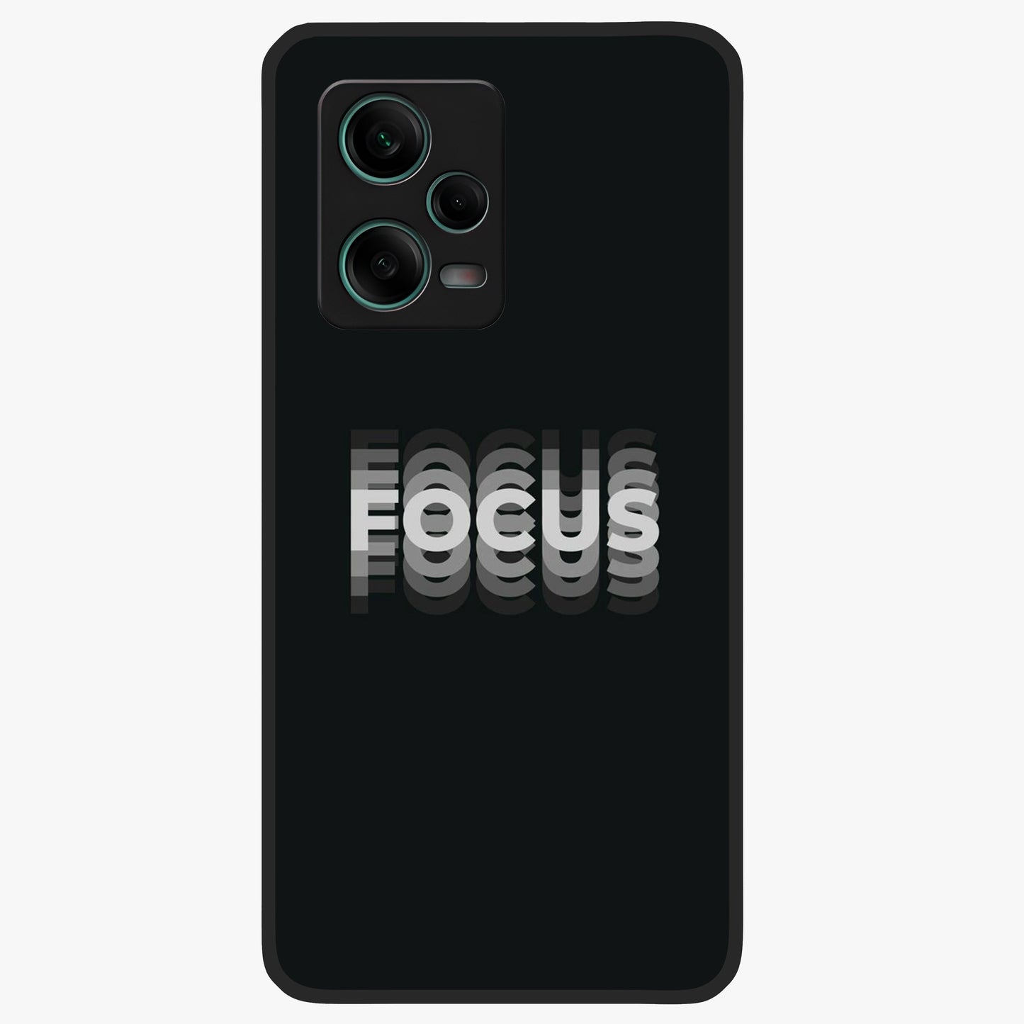 Focus Mode On Glass Case showing flat back view with bold motivational typography design and glossy glass finish.