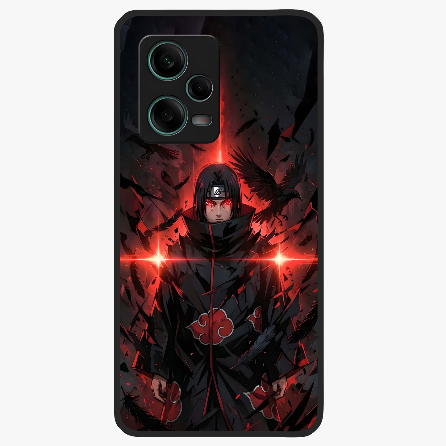 Focused Blade Discipline Glass Case showing flat back view with warrior sword themed artwork and glossy glass finish.