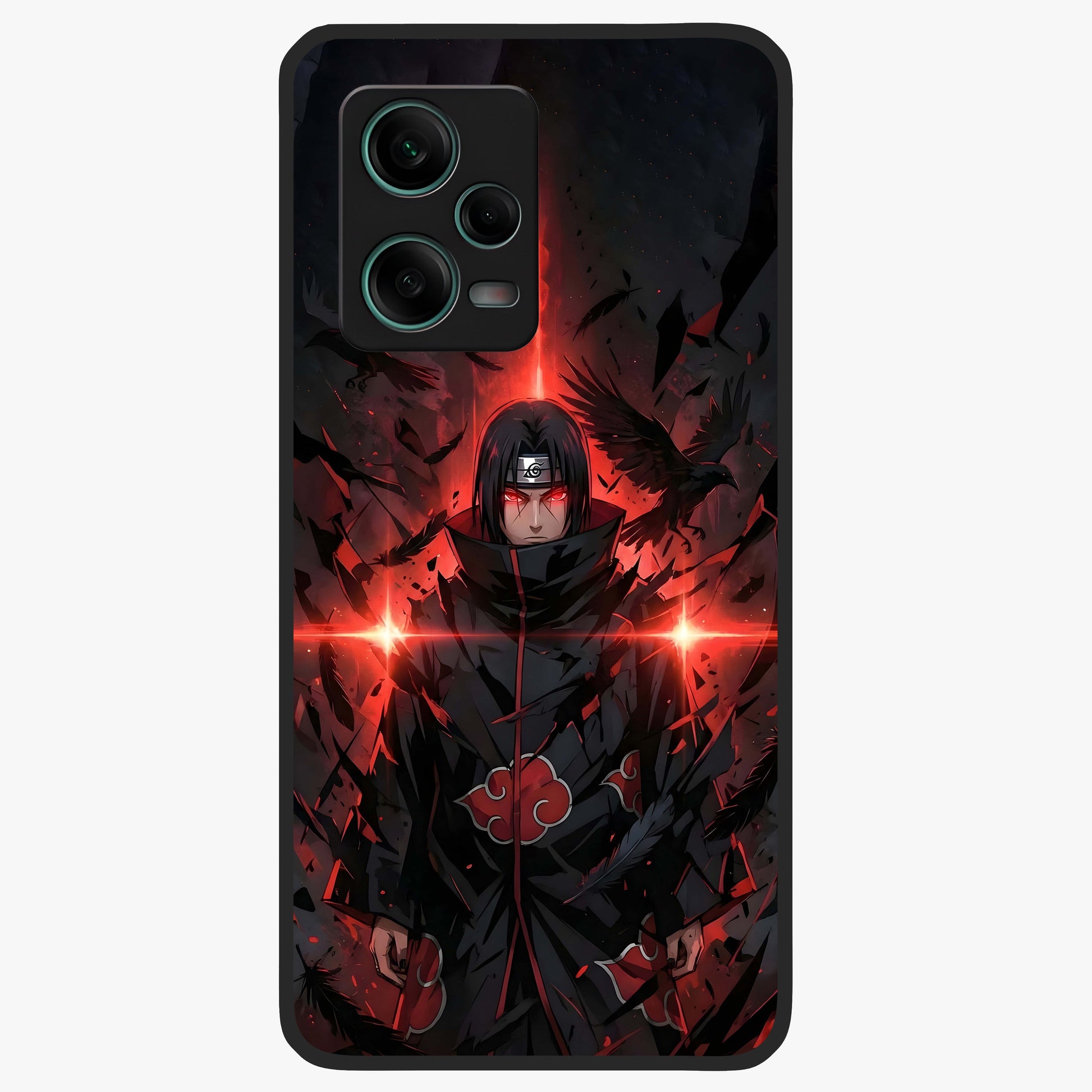 Focused Blade Discipline Glass Case showing flat back view with warrior sword themed artwork and glossy glass finish.