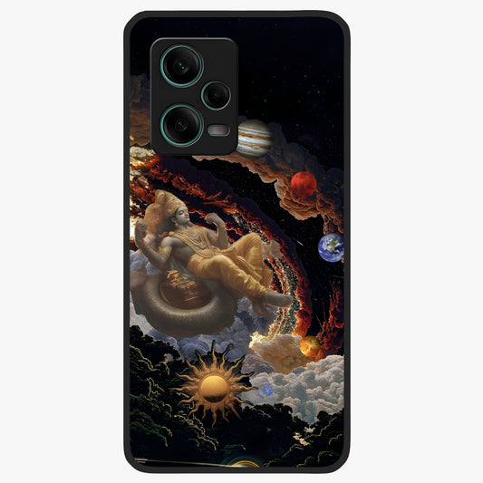 Galactic Divine God Glass Case showing flat back view with divine cosmic themed artwork and glossy glass finish.