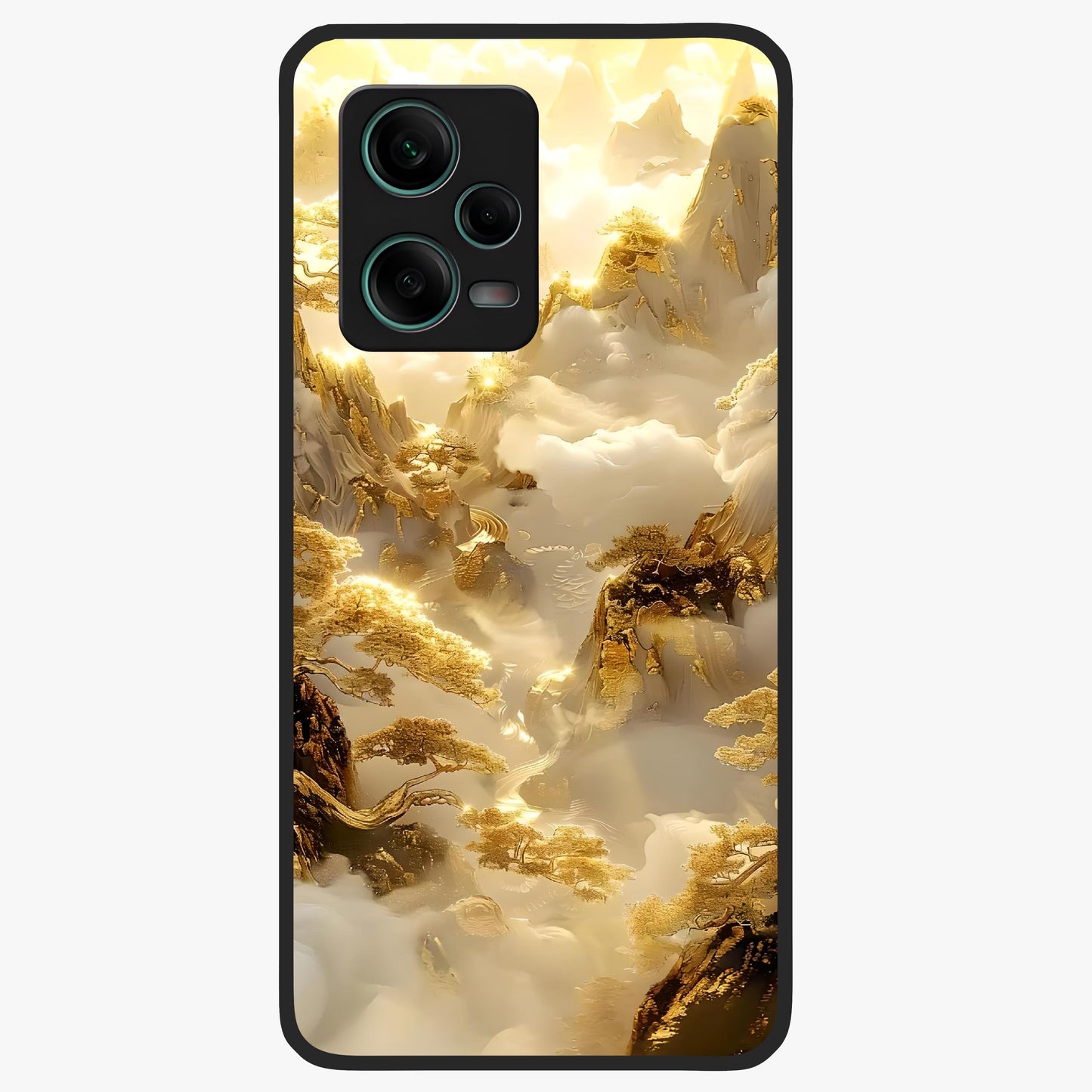 Gates Of Illumination Glass Case showing flat back view with mystical illuminated gate artwork and glossy glass finish.