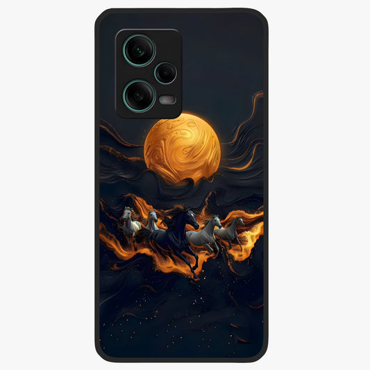Golden Stallion Moonride Glass Case showing flat back view with majestic horse under moonlight artwork and glossy glass finish.