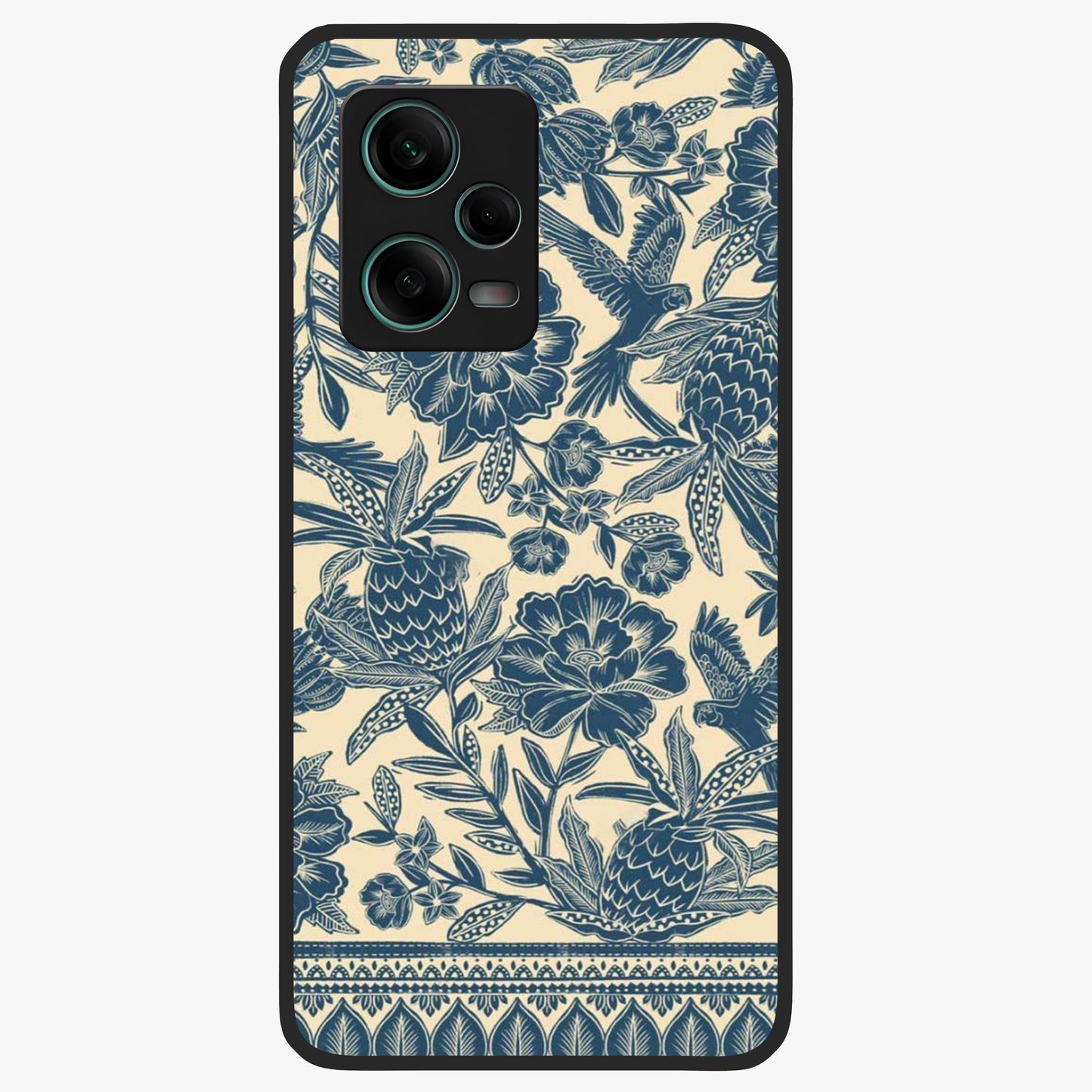 Heirloom Wild Bloom Glass Case showing flat back view with vintage inspired wild flower artwork and glossy glass finish.