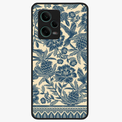 Heirloom Wild Bloom Glass Case showing flat back view with vintage inspired wild flower artwork and glossy glass finish.