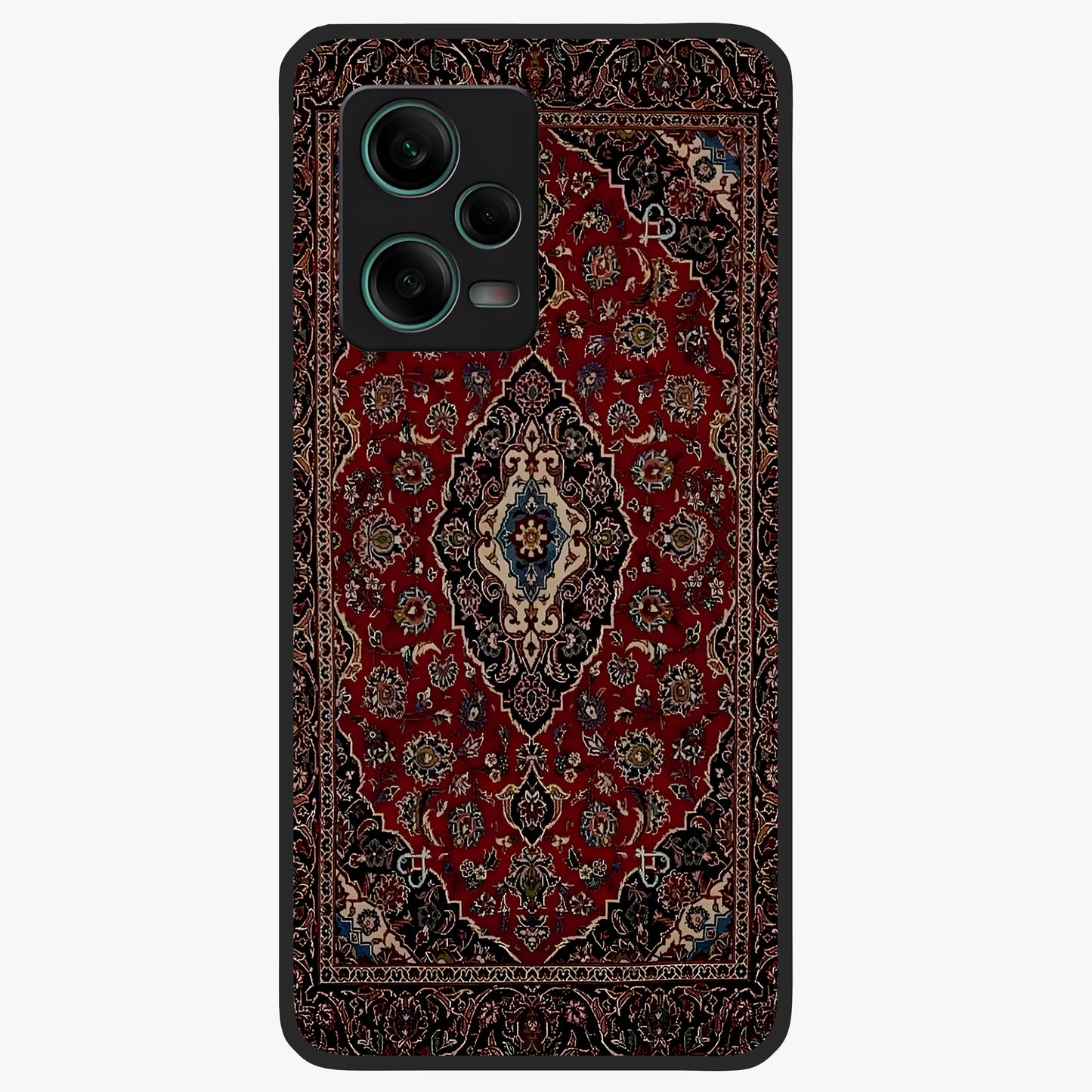 Heritage Carpet Royale Glass Case showing flat back view with ornate Persian carpet inspired pattern and glossy glass finish.