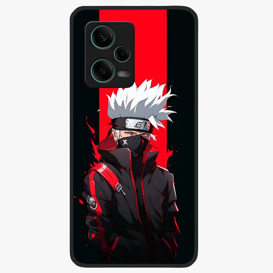 Kakashi Scarlet Shadow Glass Case showing flat back view with powerful anime ninja artwork and glossy glass finish.
