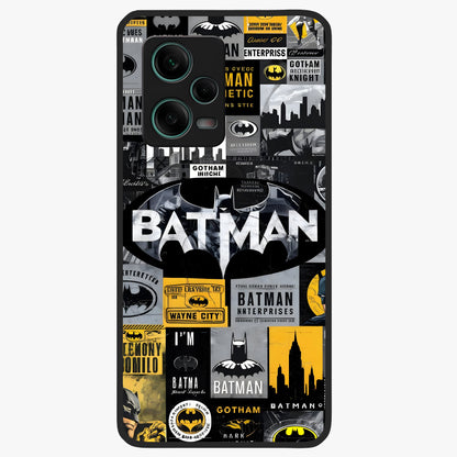 Knight Gotham Rise Glass Case showing flat back view with dark hero inspired artwork and glossy glass finish.