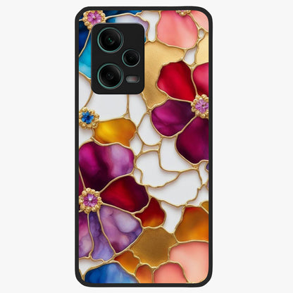 Marble Flower Pattern Glass Case showing flat back view with marble texture floral artwork and glossy glass finish.