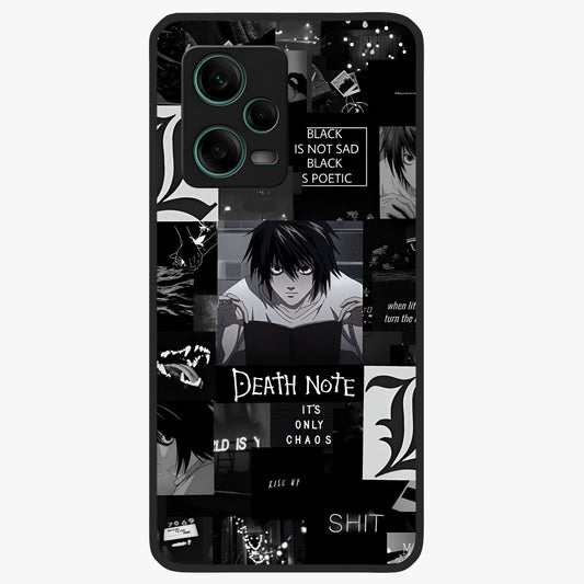 Midnight Chaos Mind Glass Case showing flat back view with abstract dark themed artwork and glossy glass finish.