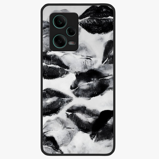 Midnight Kiss Marks Glass Case showing flat back view with lipstick kiss mark artwork and glossy glass finish.