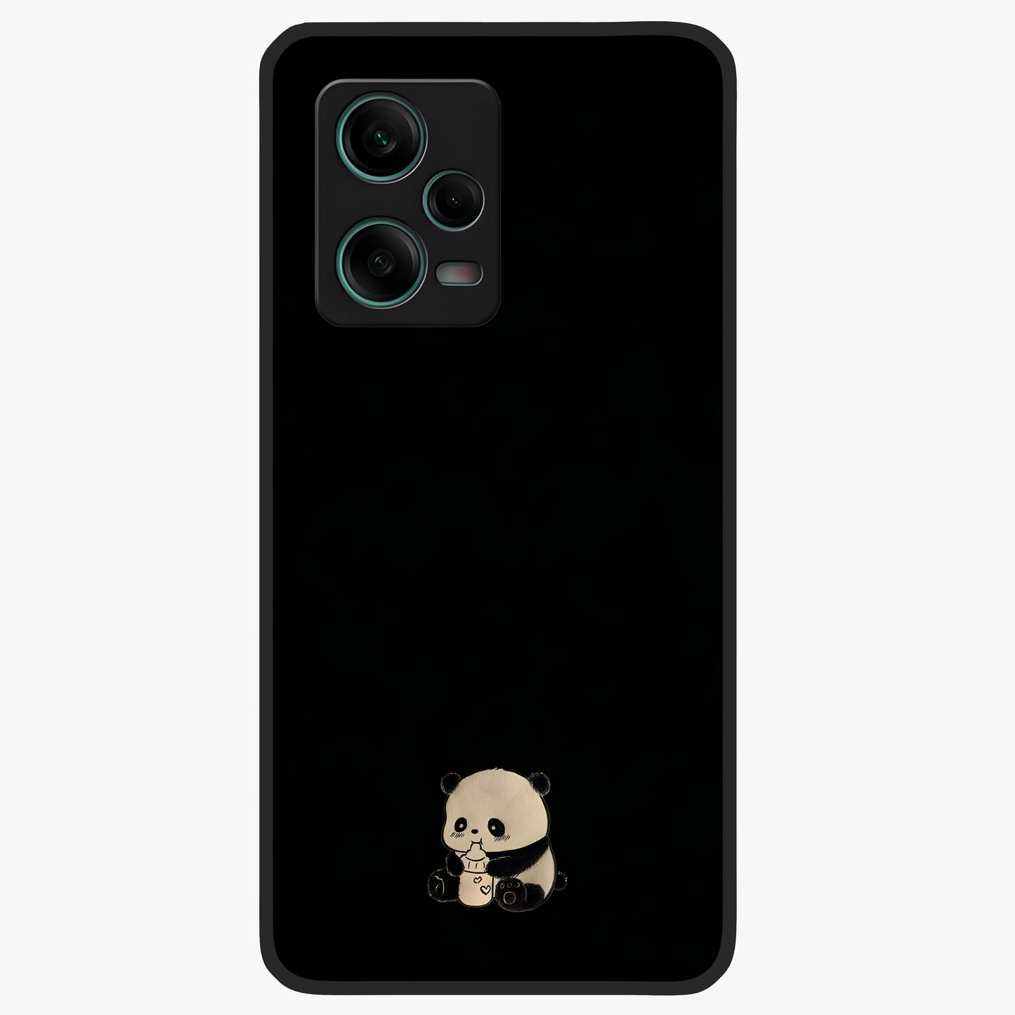 Midnight Panda Love Glass Case showing flat back view with cute panda themed artwork and glossy glass finish.