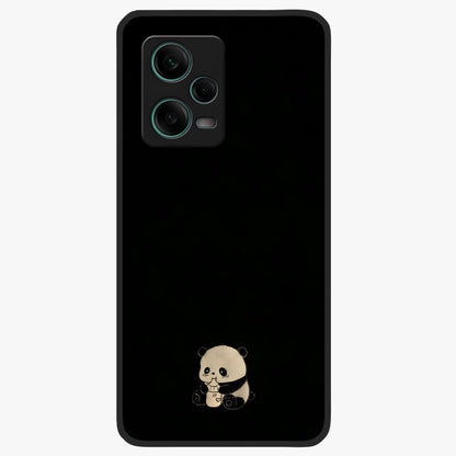 Midnight Panda Love Glass Case showing flat back view with cute panda themed artwork and glossy glass finish.