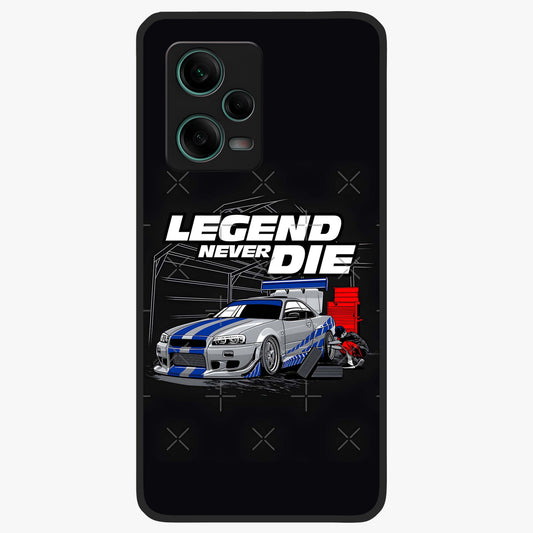 Midnight Racing Legacy Glass Case showing flat back view with sleek racing inspired artwork and glossy glass finish.