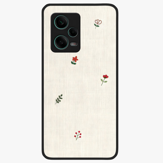 Minimal Petal Whispers Glass Case showing flat back view with soft minimal floral artwork and glossy glass finish.